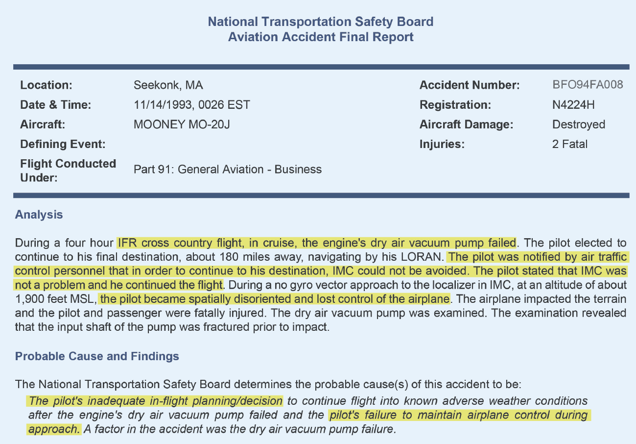 NTSB Accident Report Poor Risk Management and Accident Causality