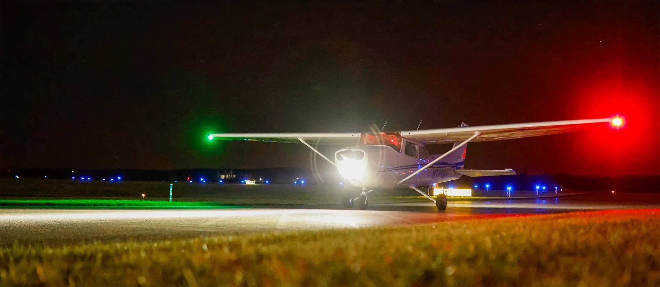 Cessna aircraft flying in night