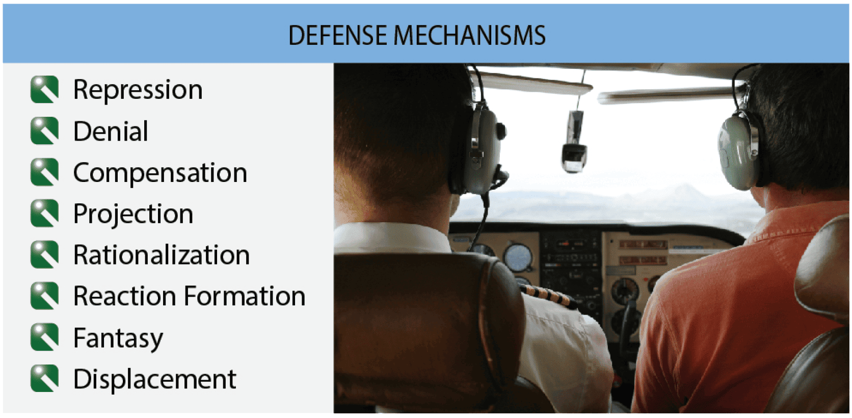 Several common defense mechanisms may apply to aviation learners Aviation instructor