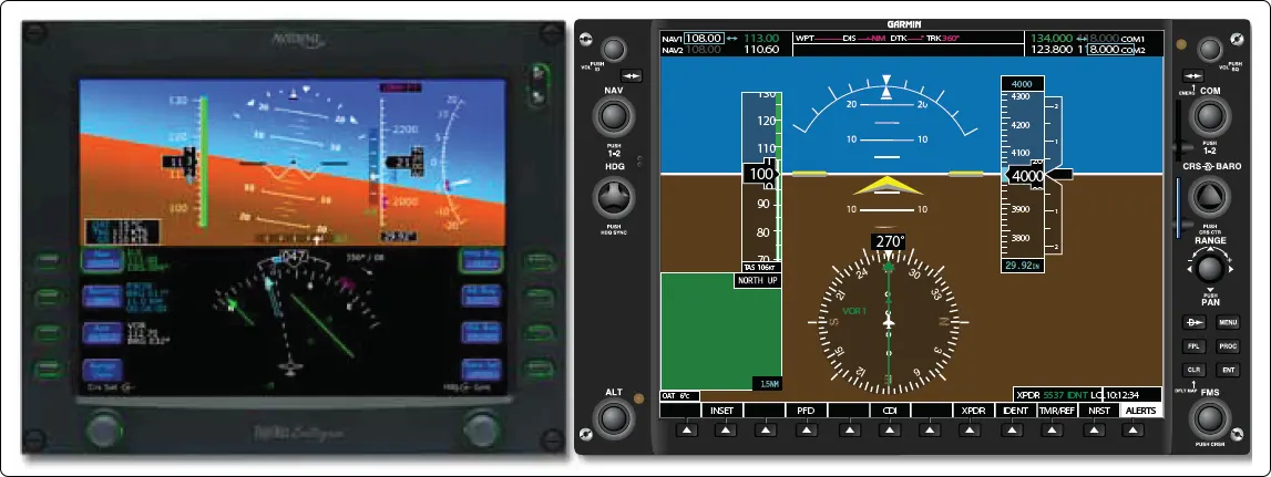 Two primary flight displays (Avidyne on the left and Garmin on the right)